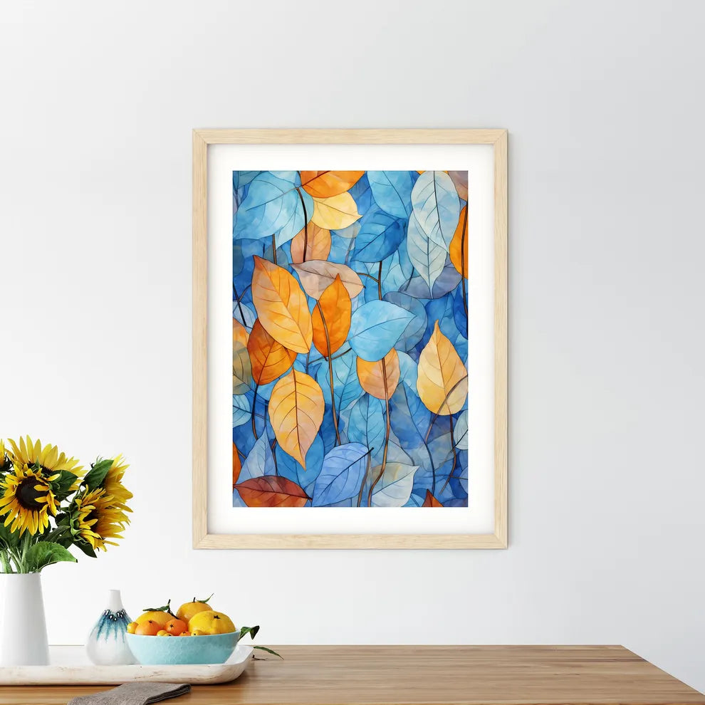 Group Of Blue And Orange Leaves Art Prin - Kitchen Hangings