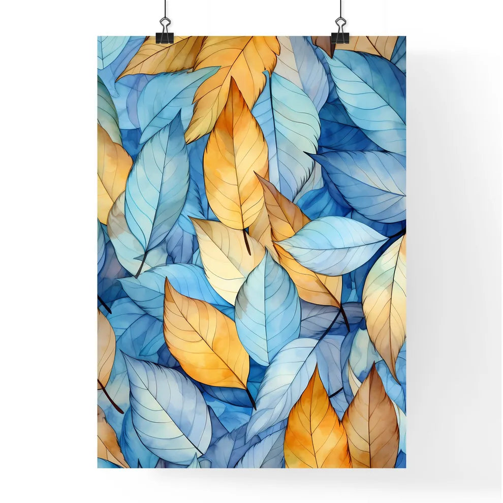 Group Of Blue And Yellow Leaves Art Prin Poster