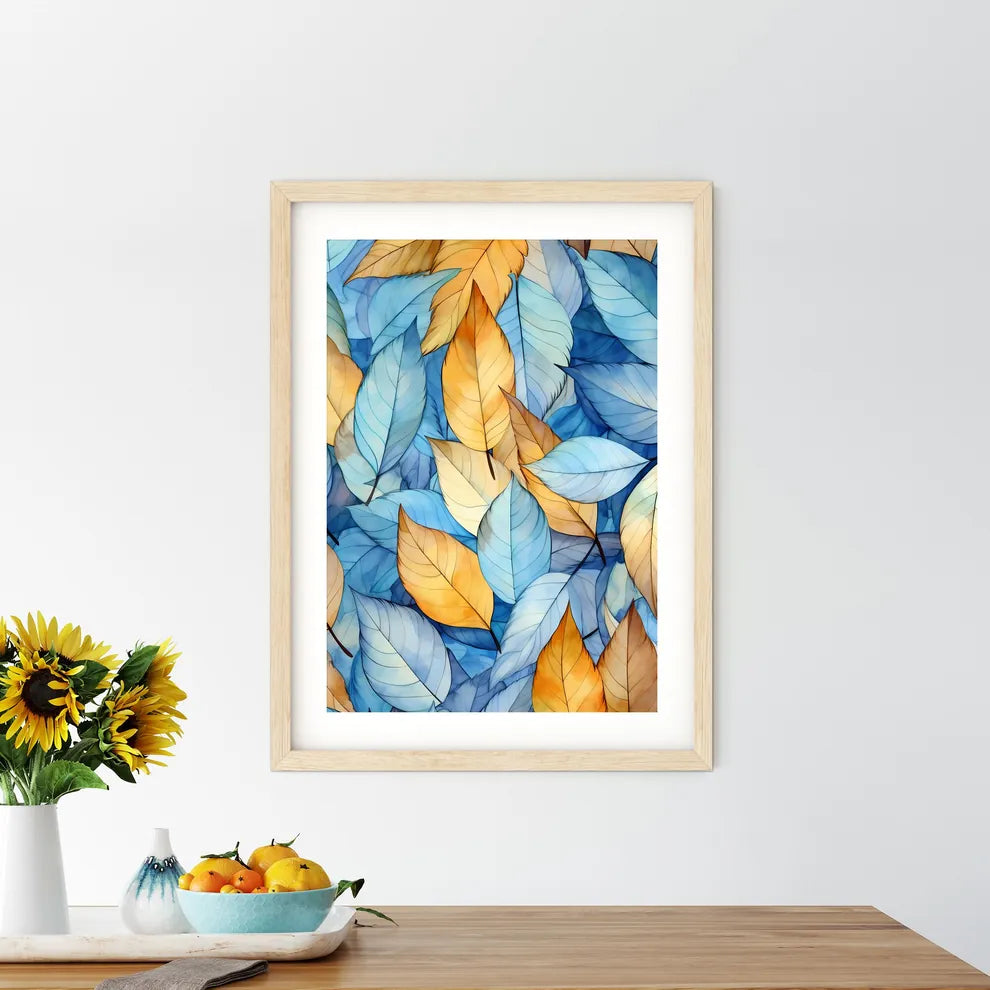 Group Of Blue And Yellow Leaves Art Prin - Kitchen Hangings