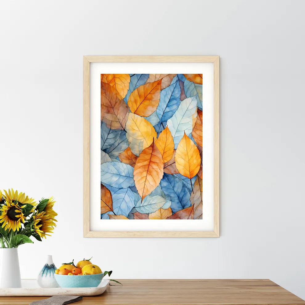 Group Of Orange And Blue Leaves Art Prin - Kitchen Hangings