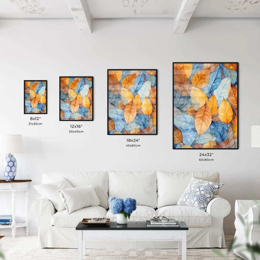 Group Of Orange And Blue Leaves Art Prin Wall Art