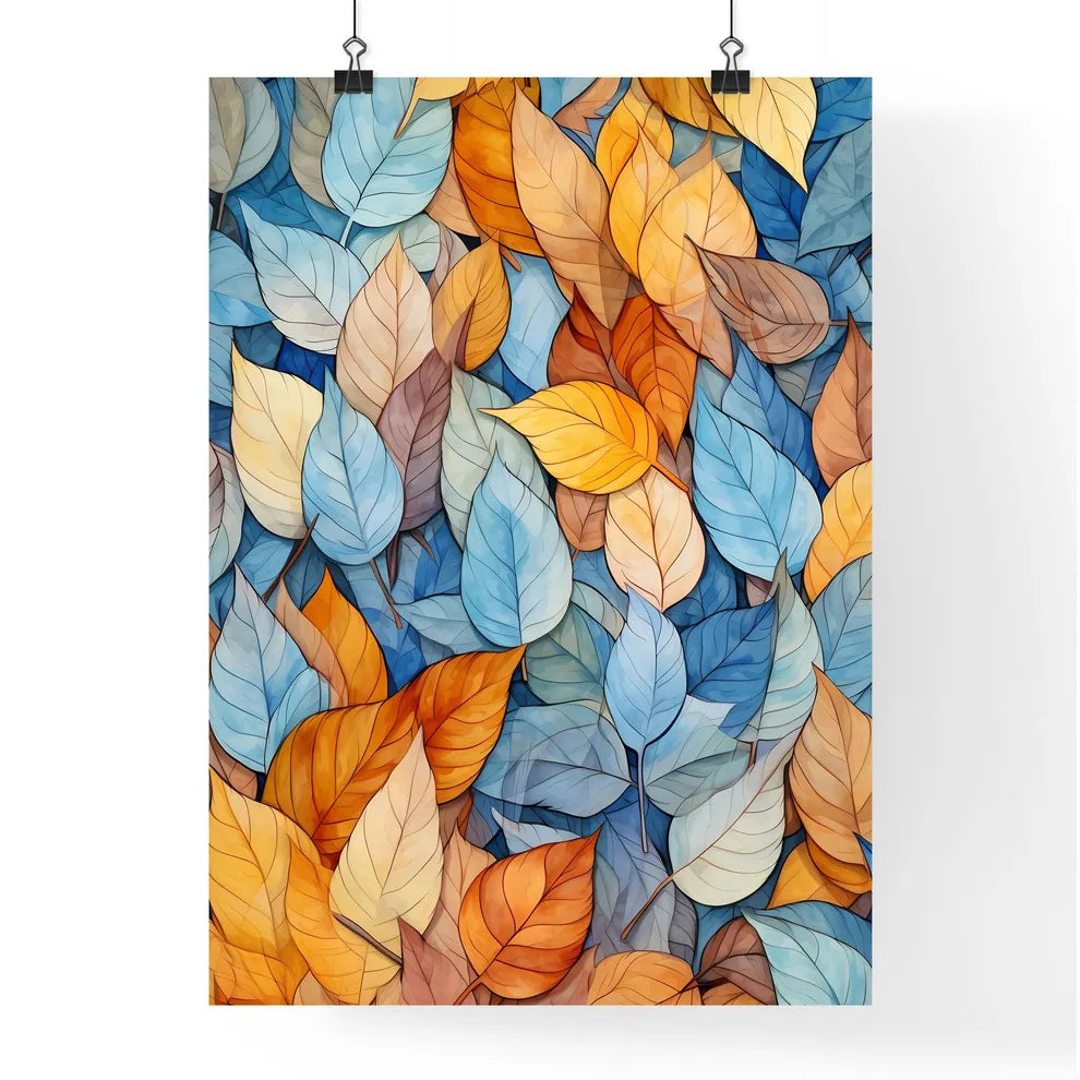 Group Of Blue And Orange Leaves Art Prin Poster