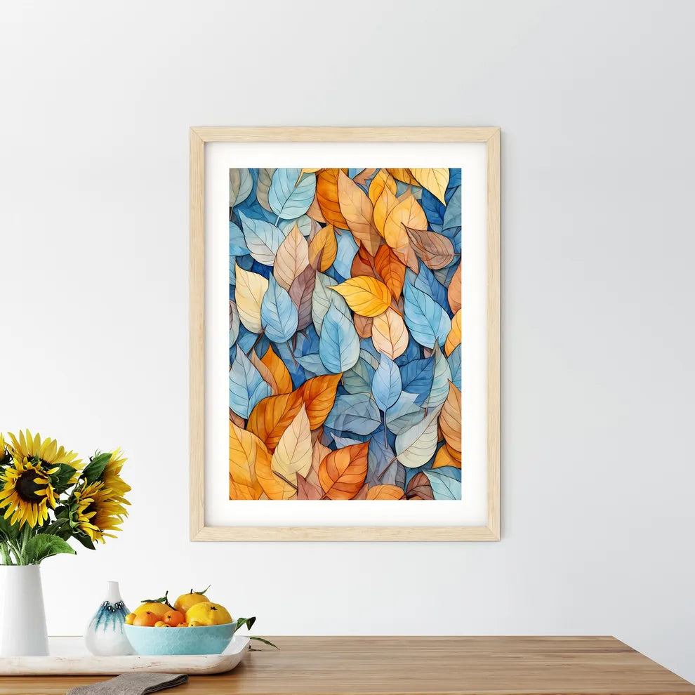 Group Of Blue And Orange Leaves Art Prin - Kitchen Hangings