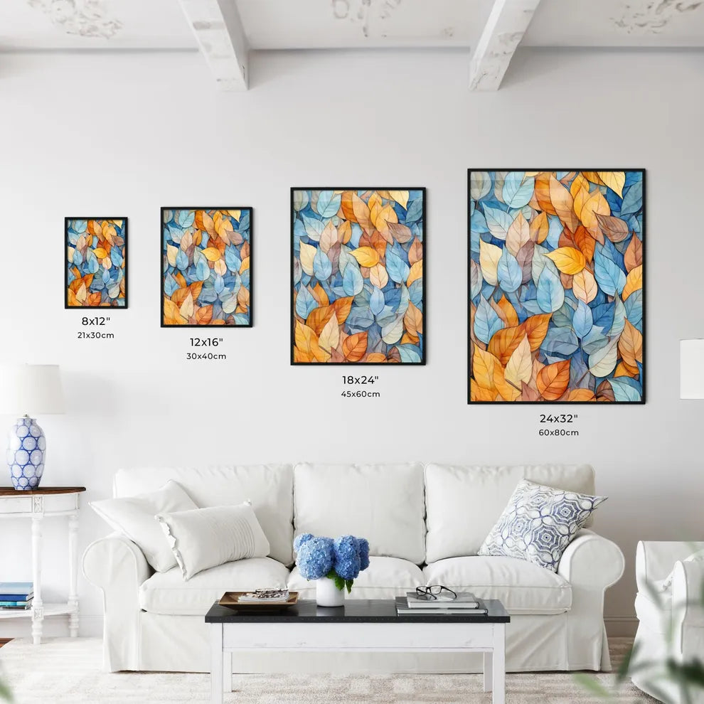 Group Of Blue And Orange Leaves Art Prin Wall Art