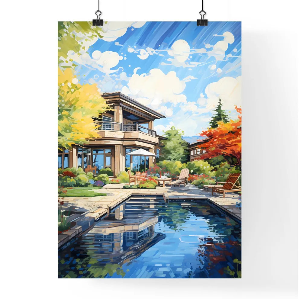 House With A Pool And Trees Art Print Poster