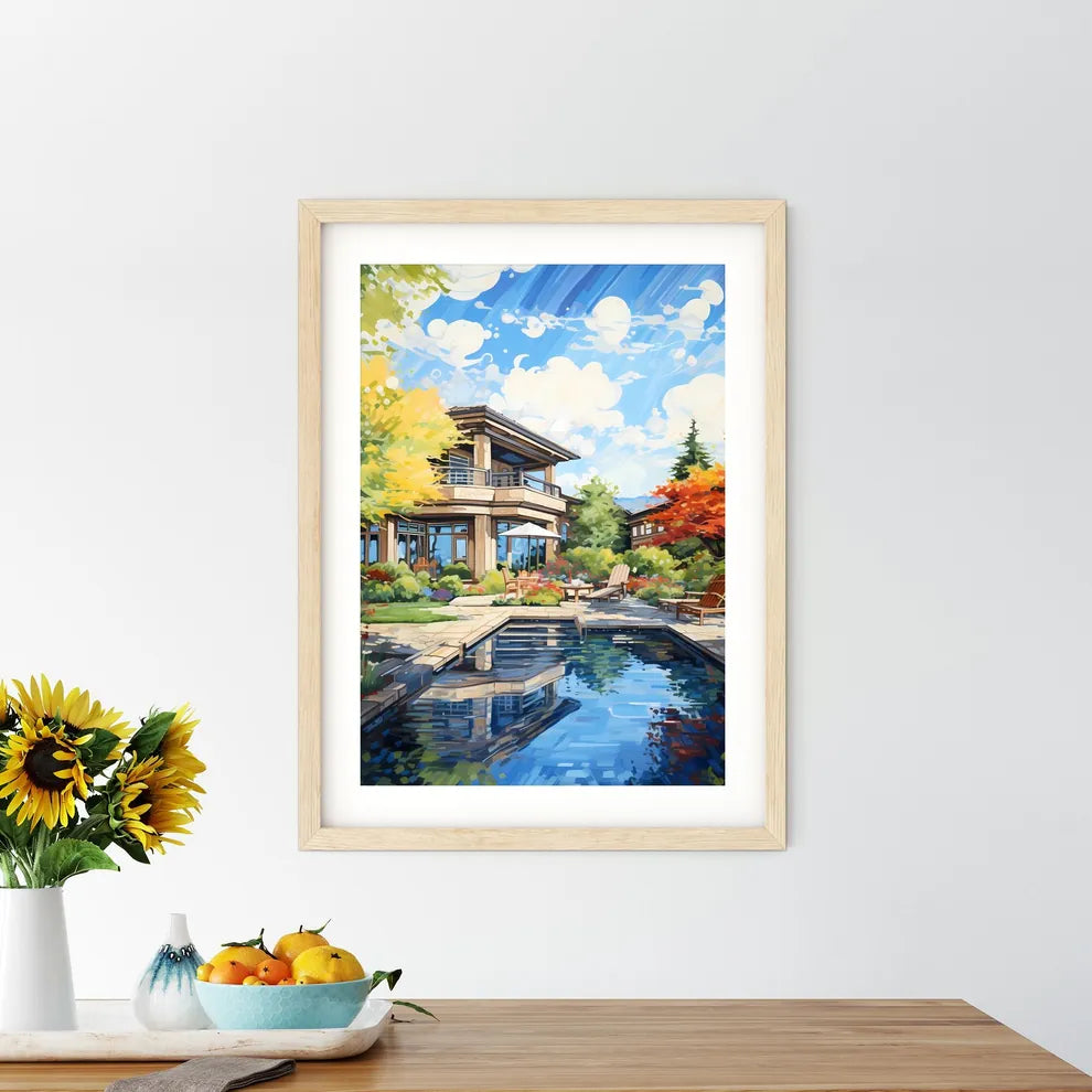 House With A Pool And Trees Art Print Size Chart