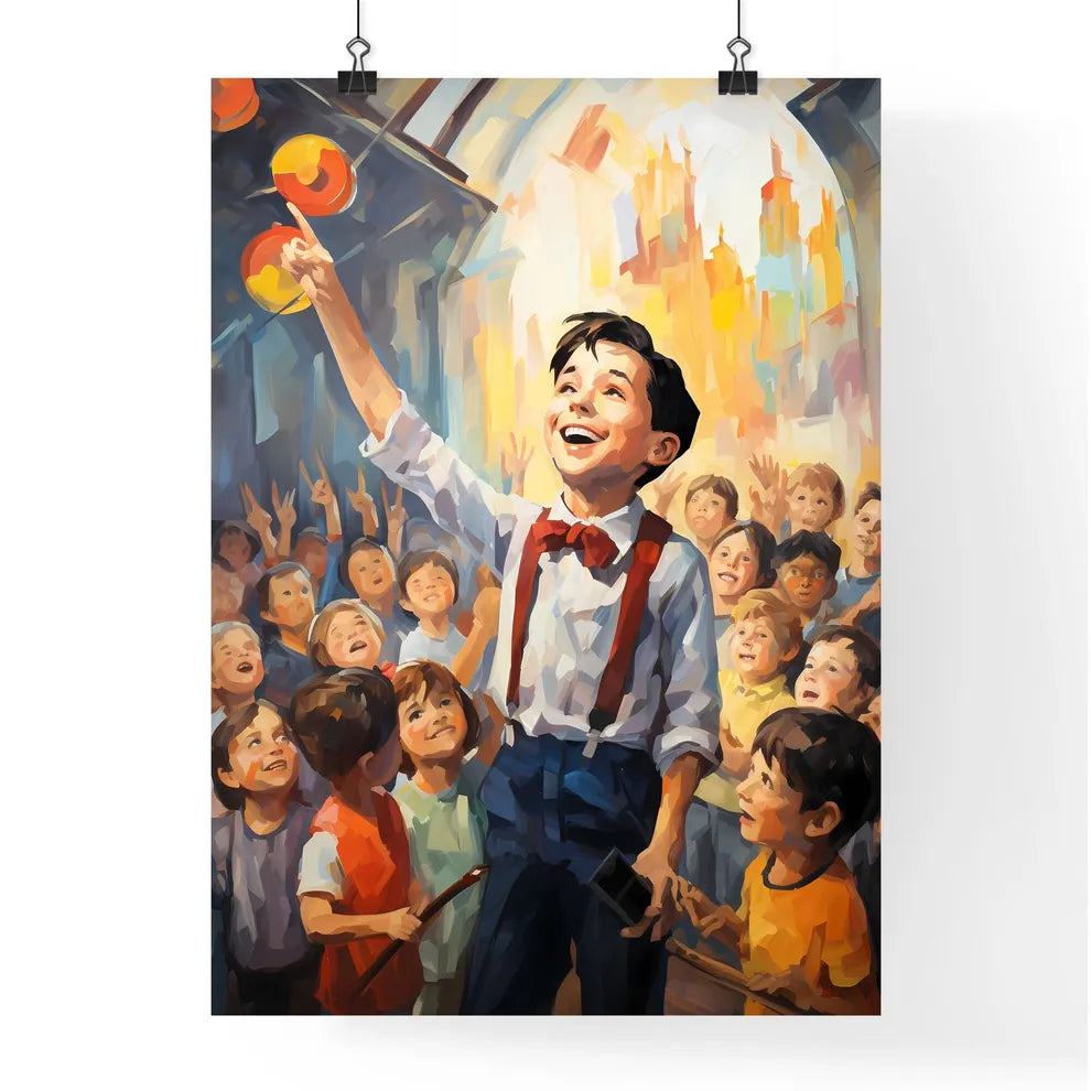 Boy In A Bow Tie And Suspenders Standing In  Poster