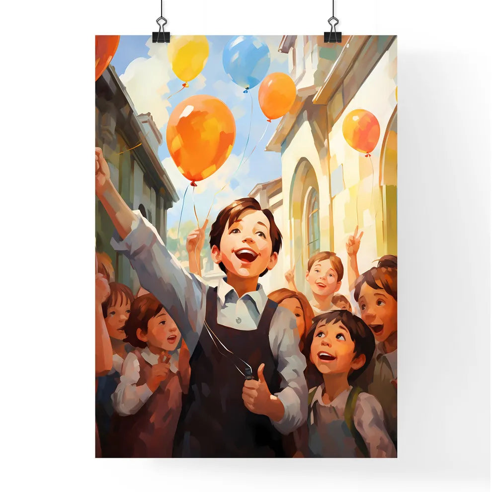 Group Of Children Holding Balloons Art Prin Poster