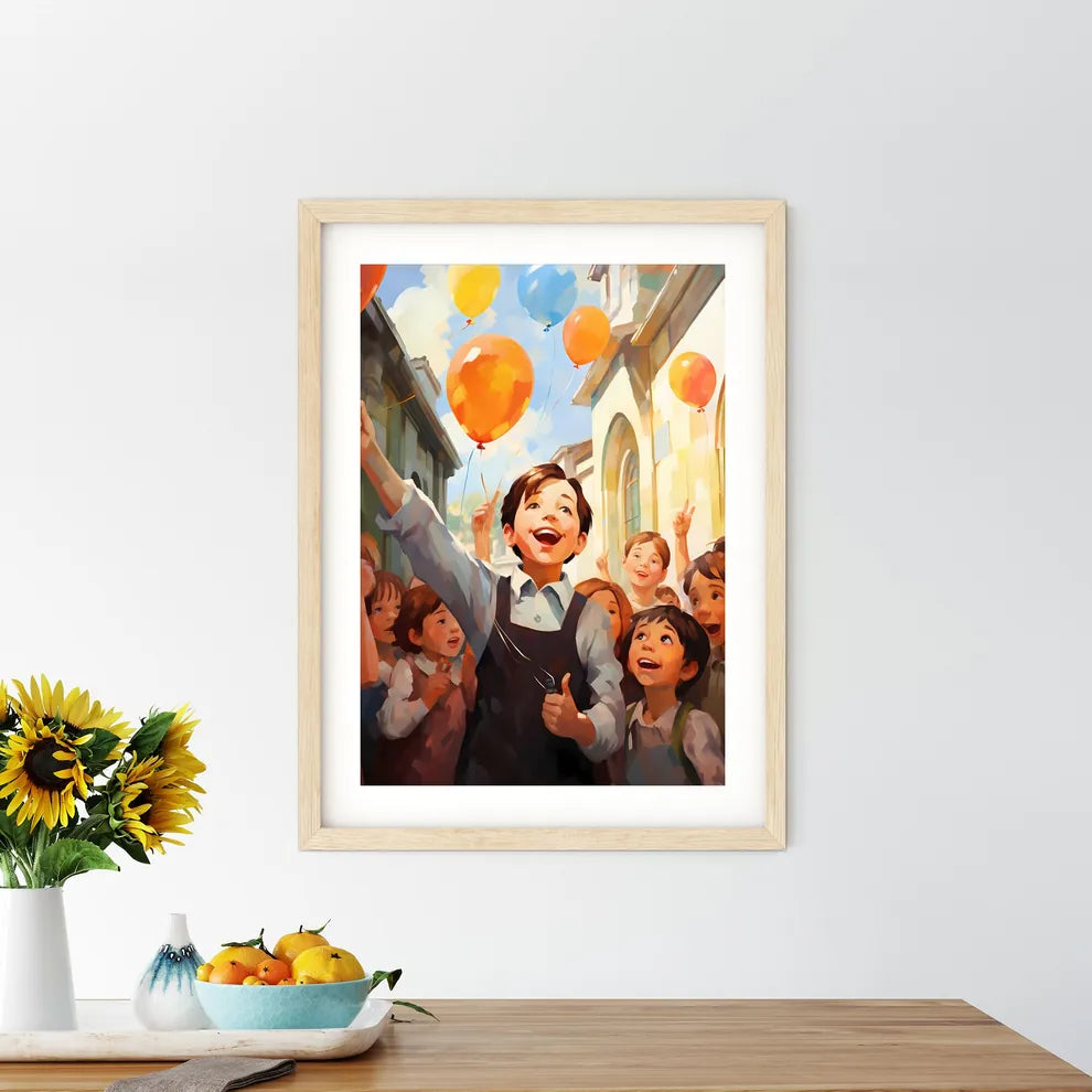 Group Of Children Holding Balloons Art Prin - Kitchen Hangings