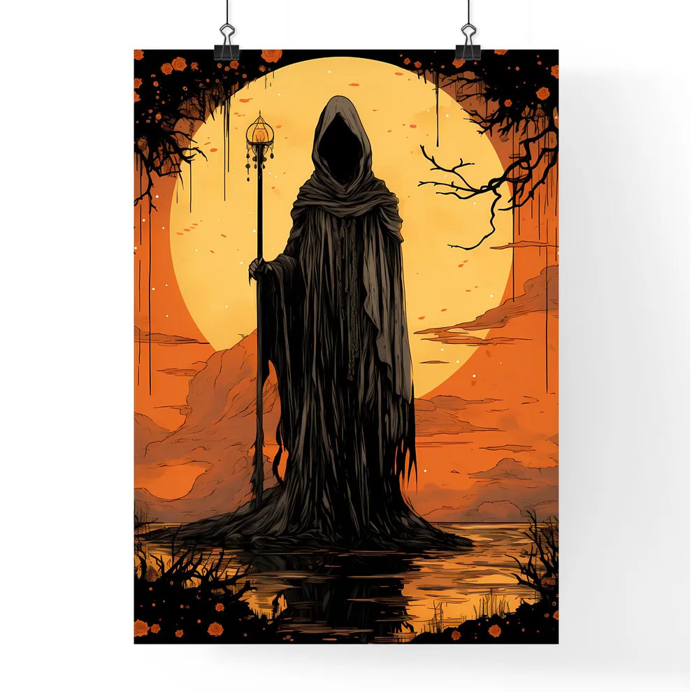 Cartoon Of A Person In A Robe Holding A Staf Poster