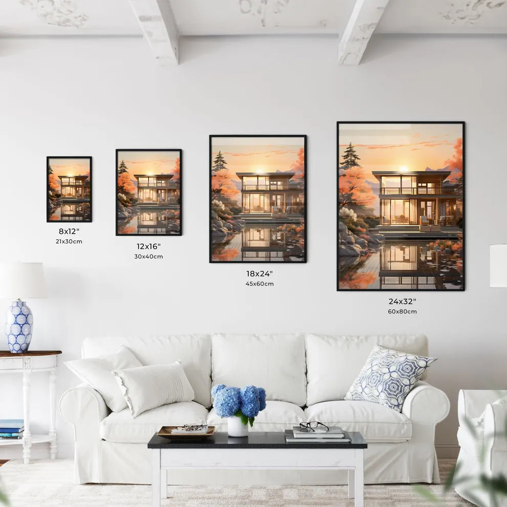 House With A Pond And Trees Art Print Interior Design