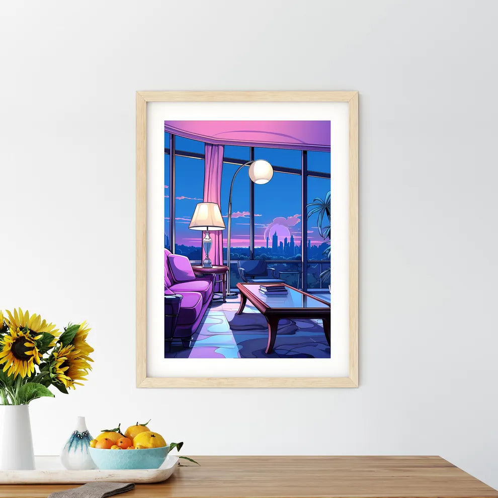 Living Room With A Window View Of A City Art - Kitchen Hangings