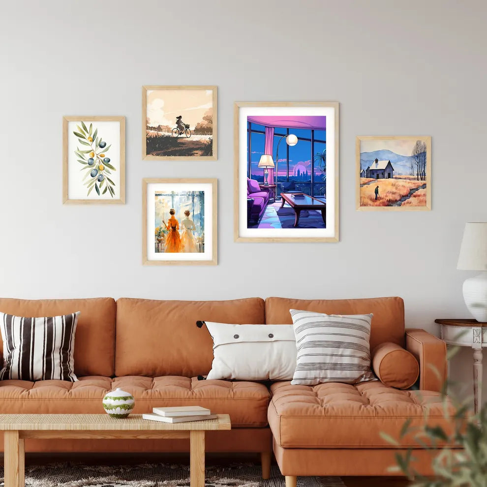 Living Room With A Window View Of A City Art Framed Print