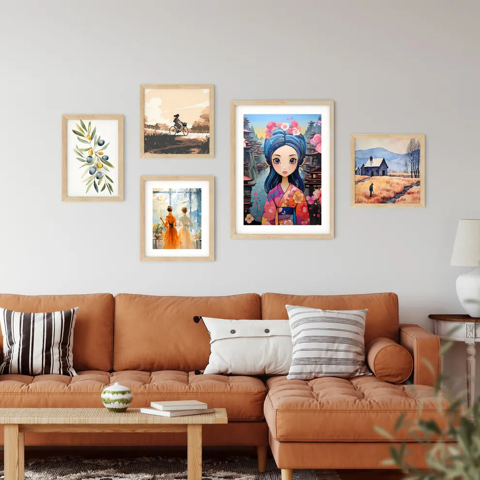 Cartoon Of A Woman With Flowers In Her Hair  Framed Print