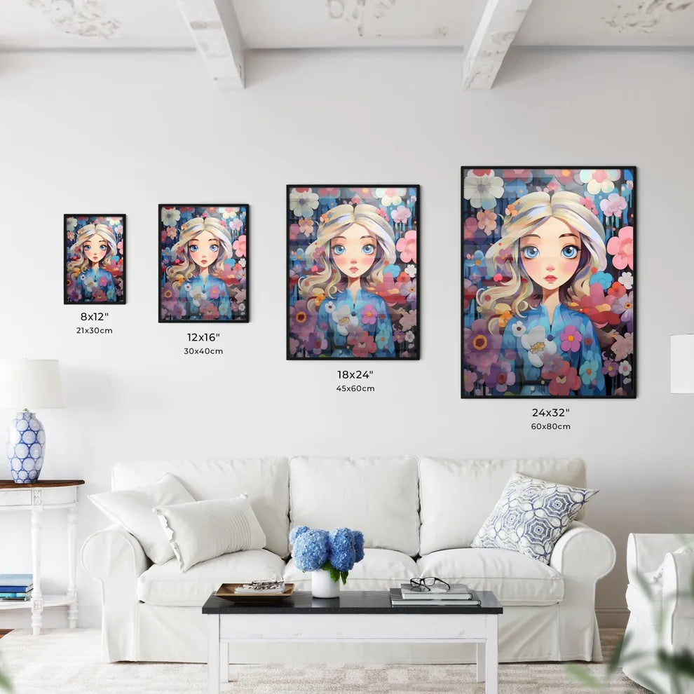 Cartoon Girl With Flowers Art Prin Wall Art