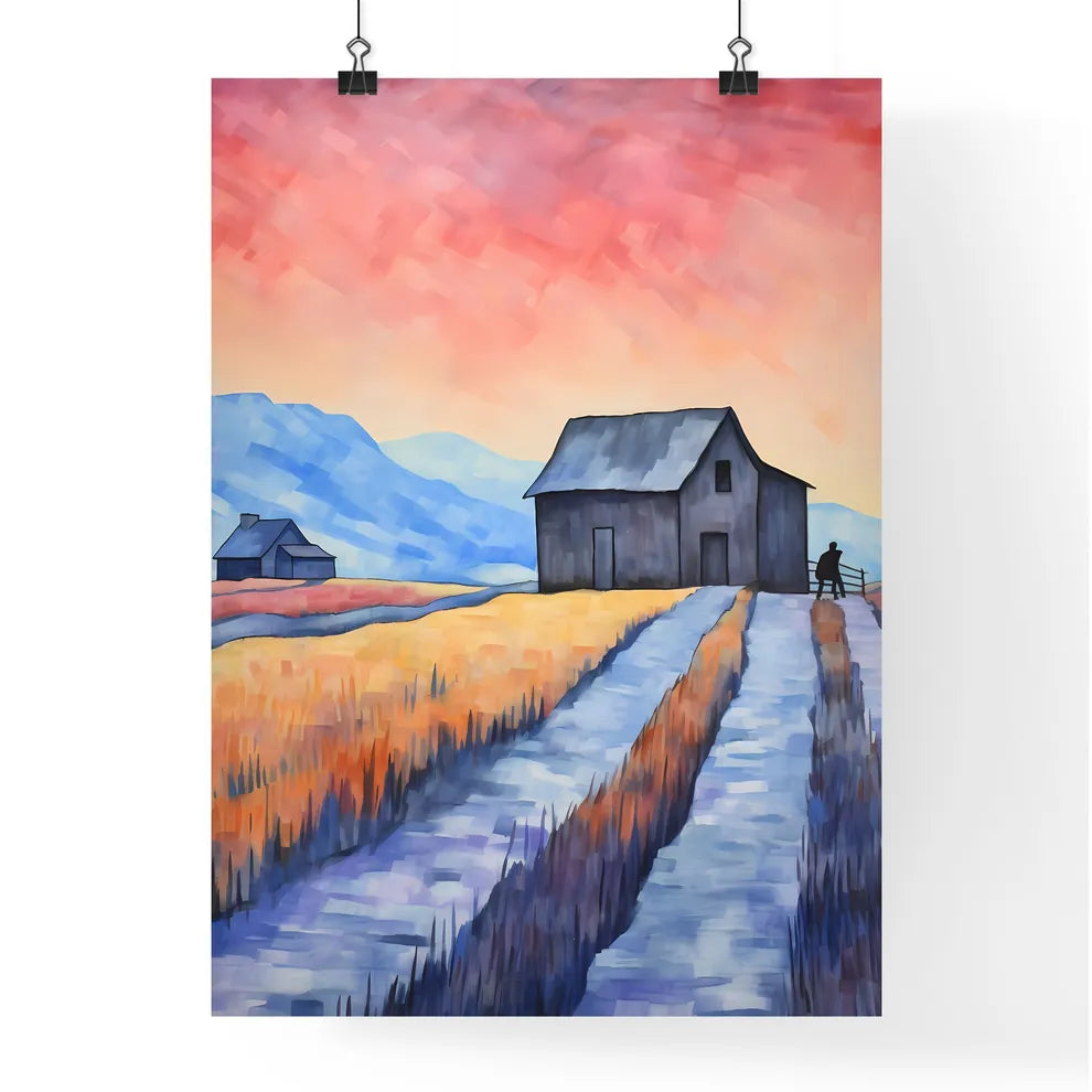 Painting Of A House In A Field Art Print Poster