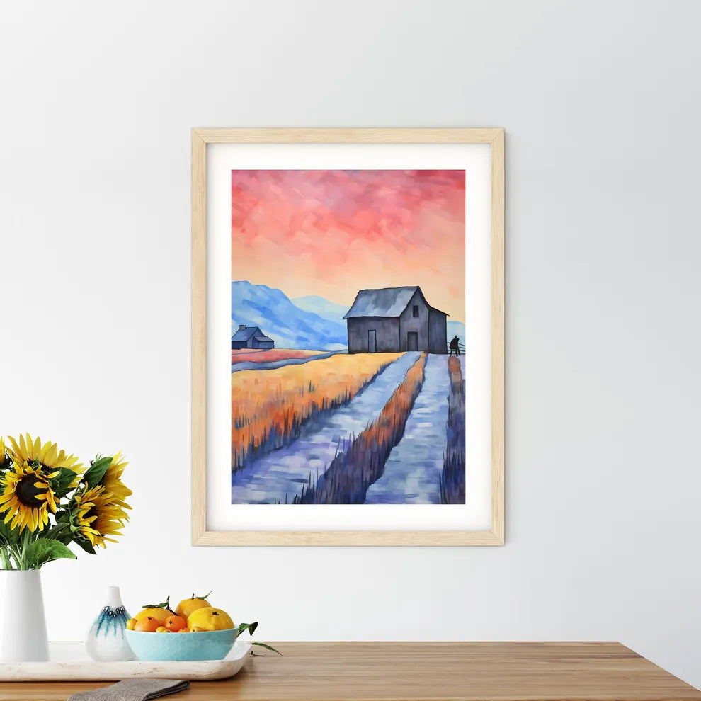 Painting Of A House In A Field Art Print Size Chart