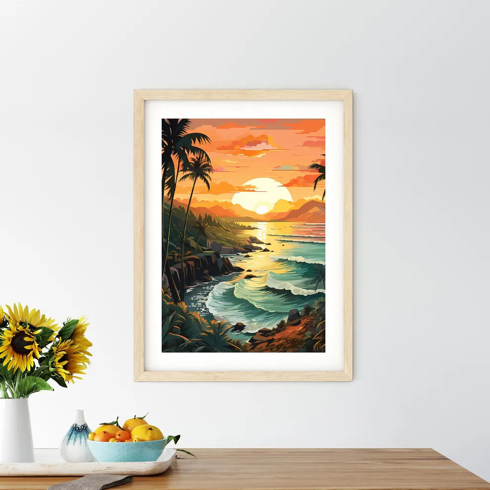 Sunset Over A Tropical Beach Art Prin - Kitchen Hangings