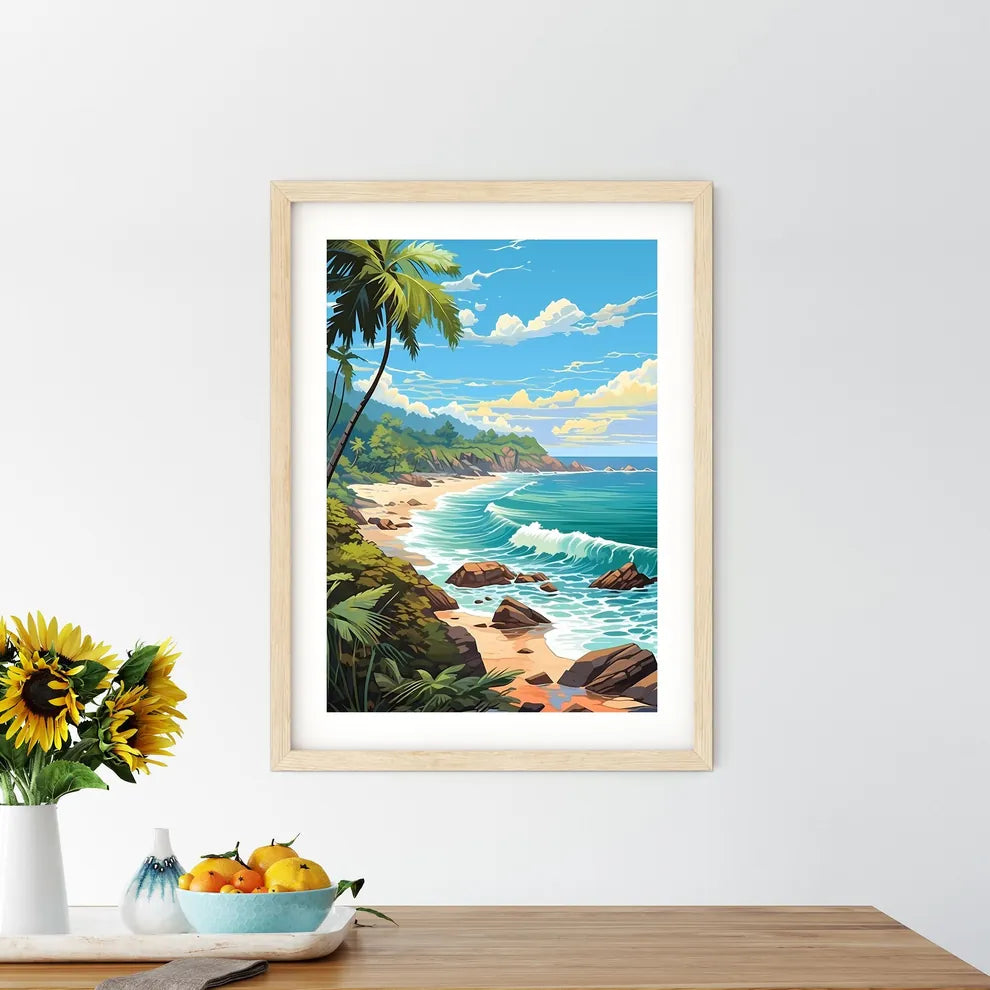 Beach With Palm Trees And Waves Art Prin - Kitchen Hangings