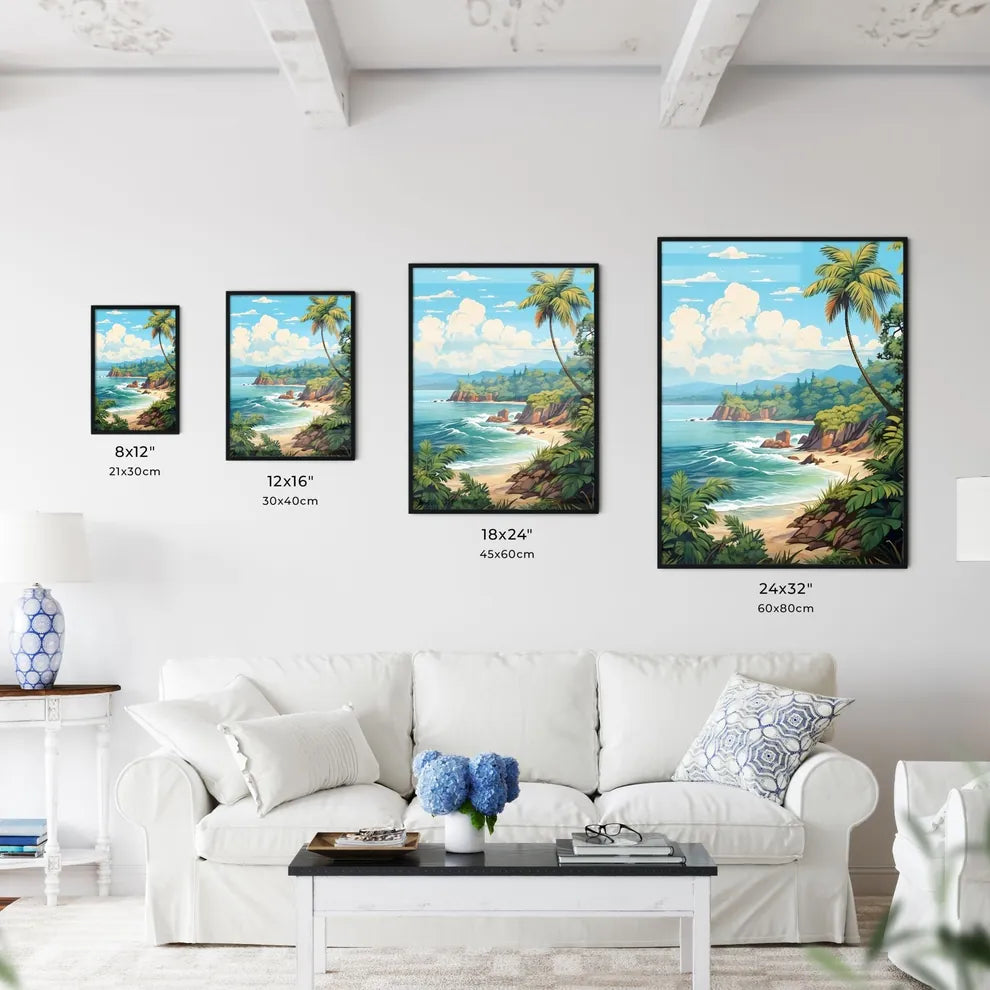 Beach With Palm Trees And Rocks Art Prin Wall Art