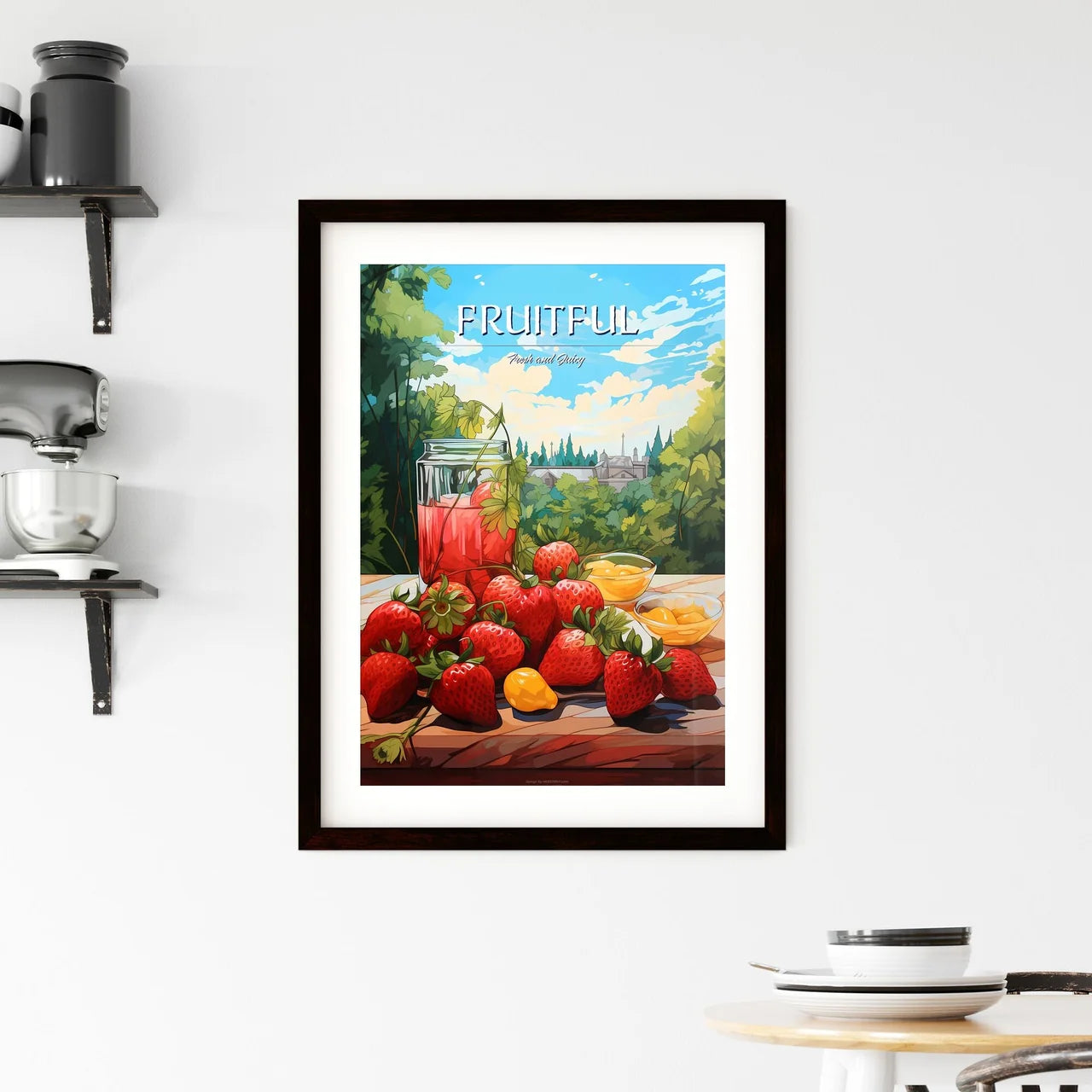 Group Of Strawberries And A Jar Of Fruit Art Framed Print