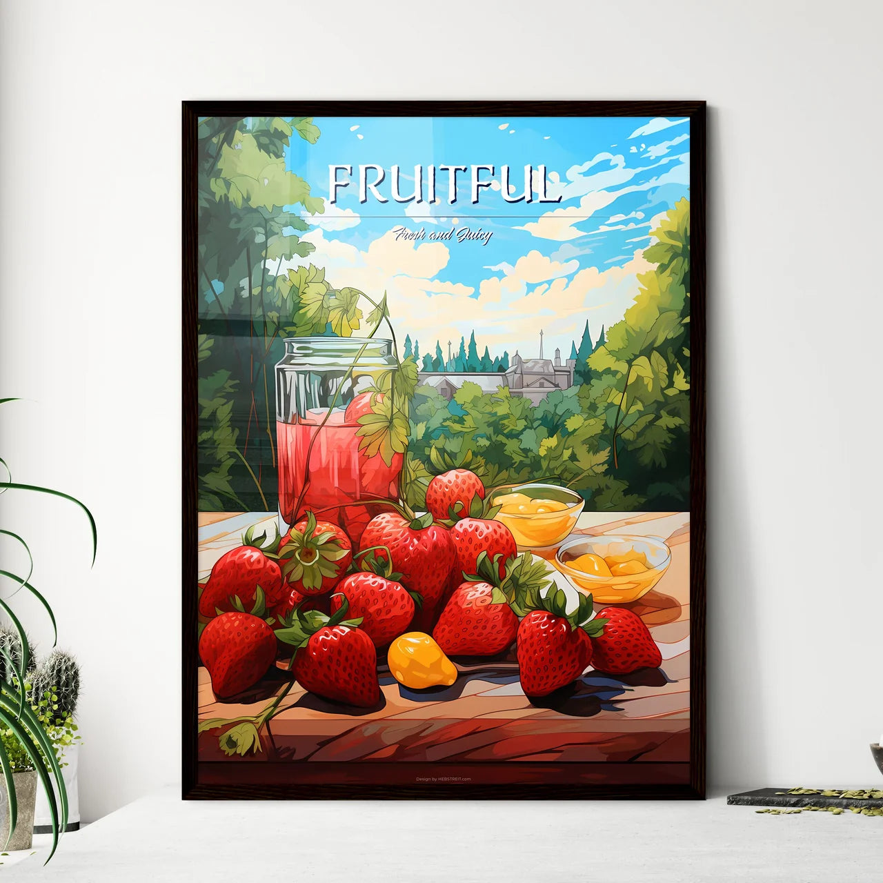 Group Of Strawberries And A Jar Of Fruit Art - Framed Art Print