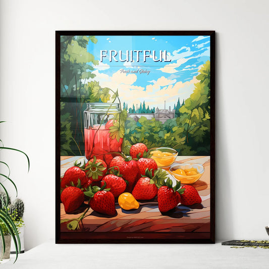 Group Of Strawberries And A Jar Of Fruit Art - Framed Art Print