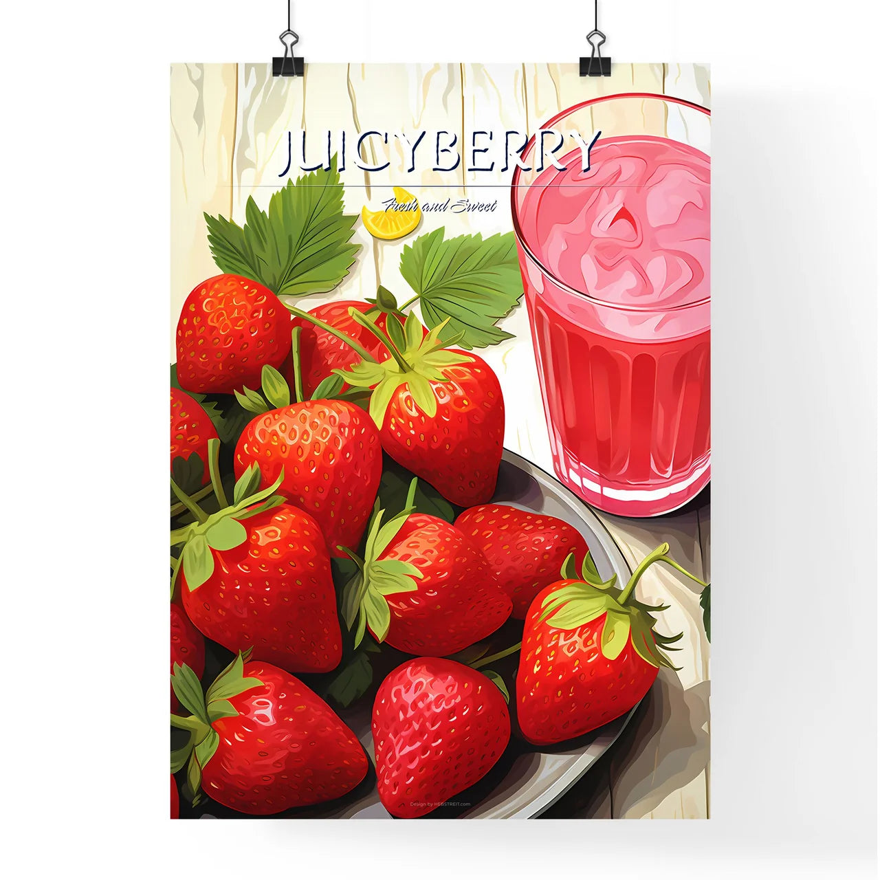Plate Of Strawberries And A Glass Of Pink Ju Poster