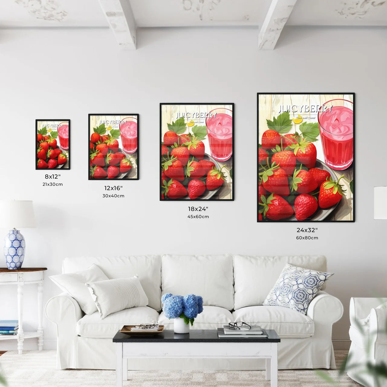Plate Of Strawberries And A Glass Of Pink Ju - Kitchen Hangings