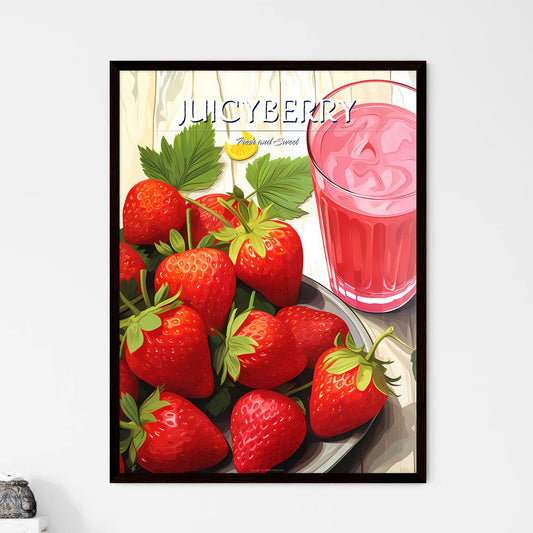 Plate Of Strawberries And A Glass Of Pink Ju - Framed Art Print