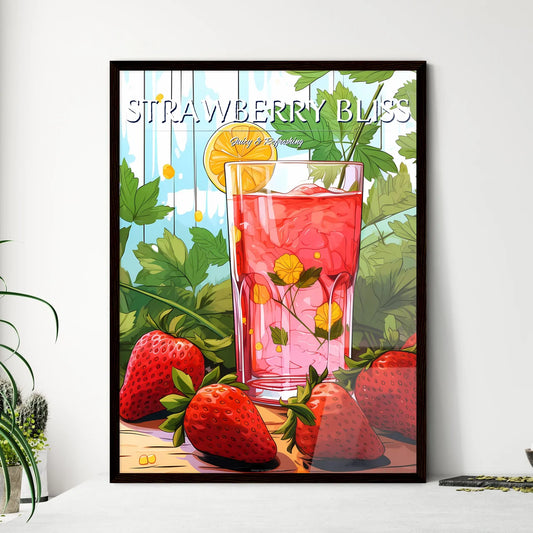 Glass Of Strawberry Juice With Strawberries  - Framed Art Print