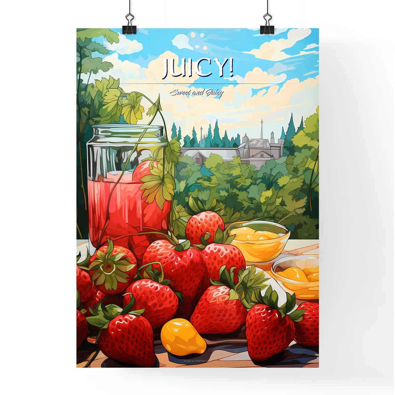 Painting Of Strawberries And A Glass Of Juic Poster
