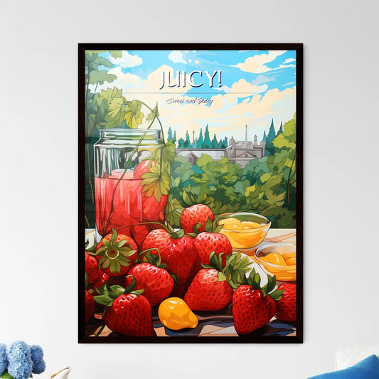 Painting Of Strawberries And A Glass Of Juic - Framed Art Print