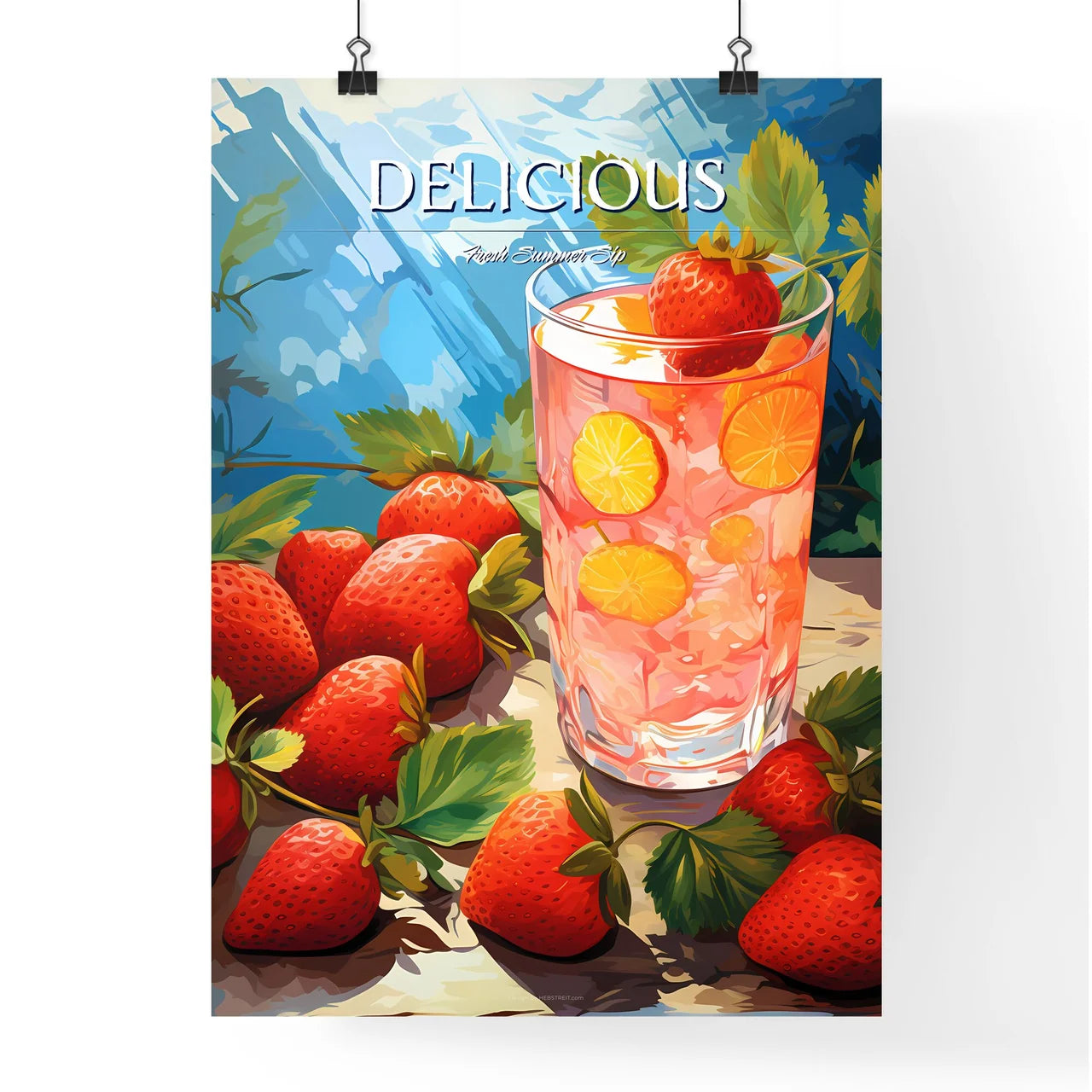 Glass Of Strawberry Juice And Strawberries A Poster