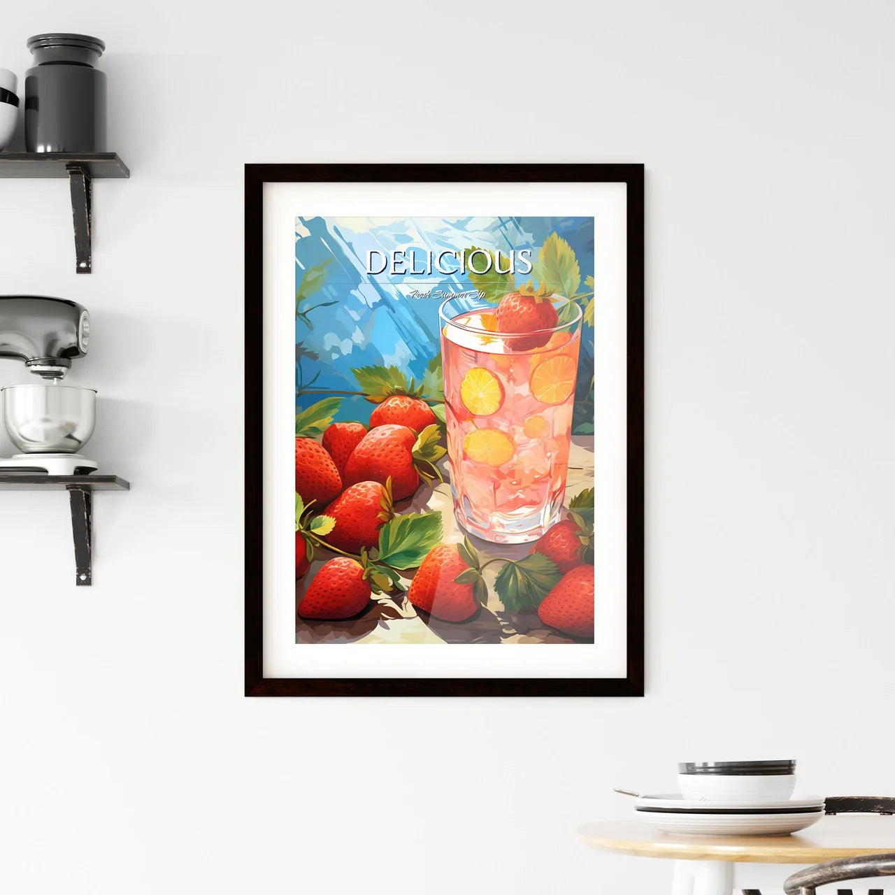 Glass Of Strawberry Juice And Strawberries A Framed Print