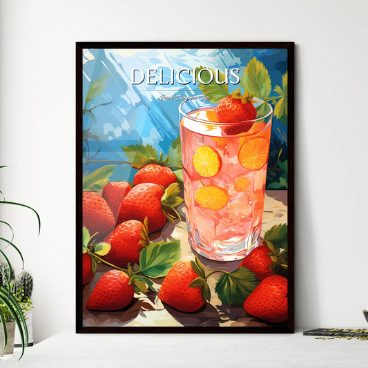 Glass Of Strawberry Juice And Strawberries A - Framed Art Print