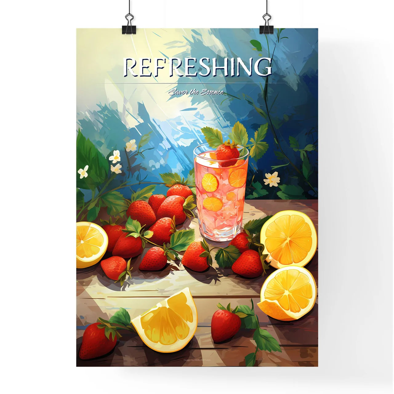 Glass Of Strawberry And Lemonade On A Table  Poster