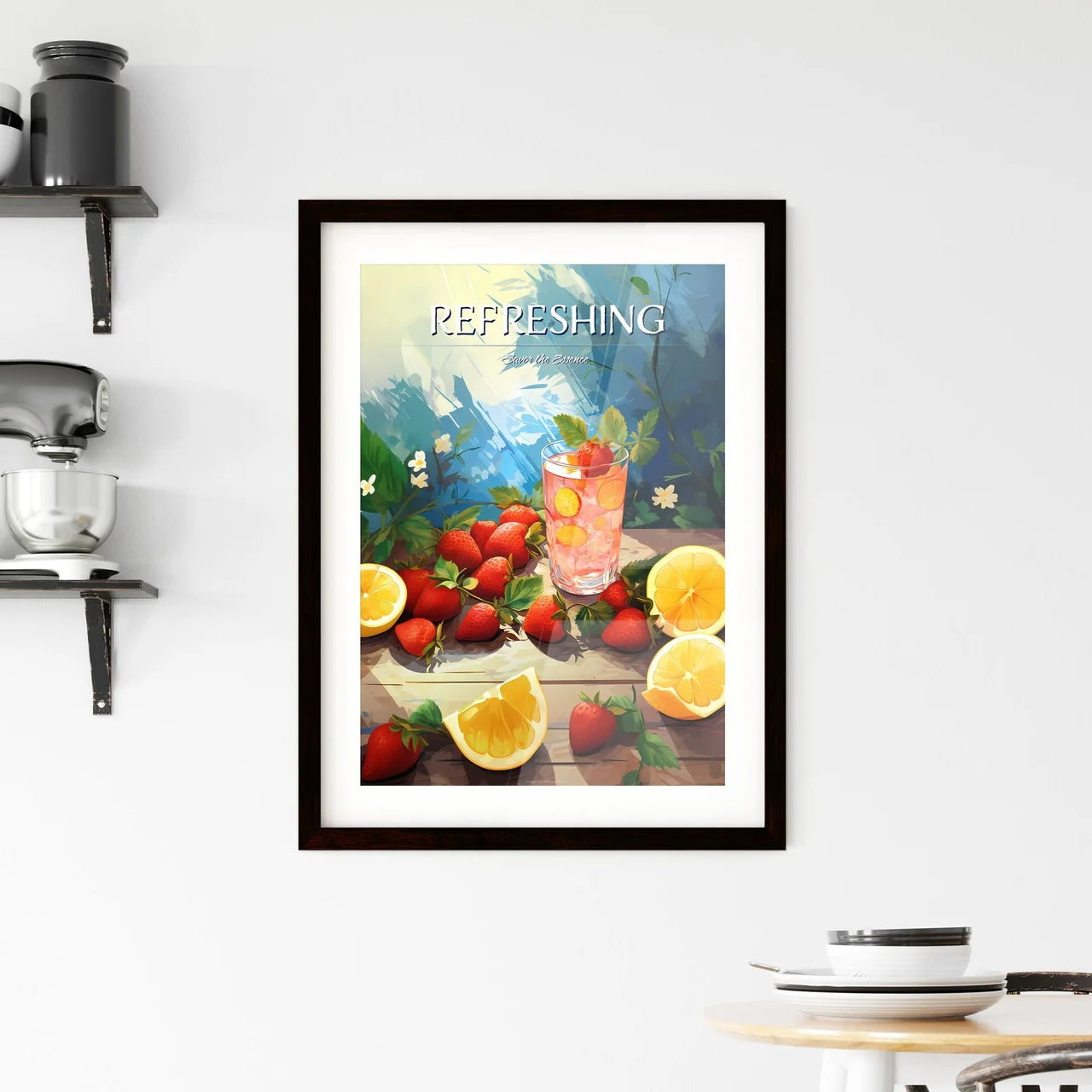 Glass Of Strawberry And Lemonade On A Table  Framed Print