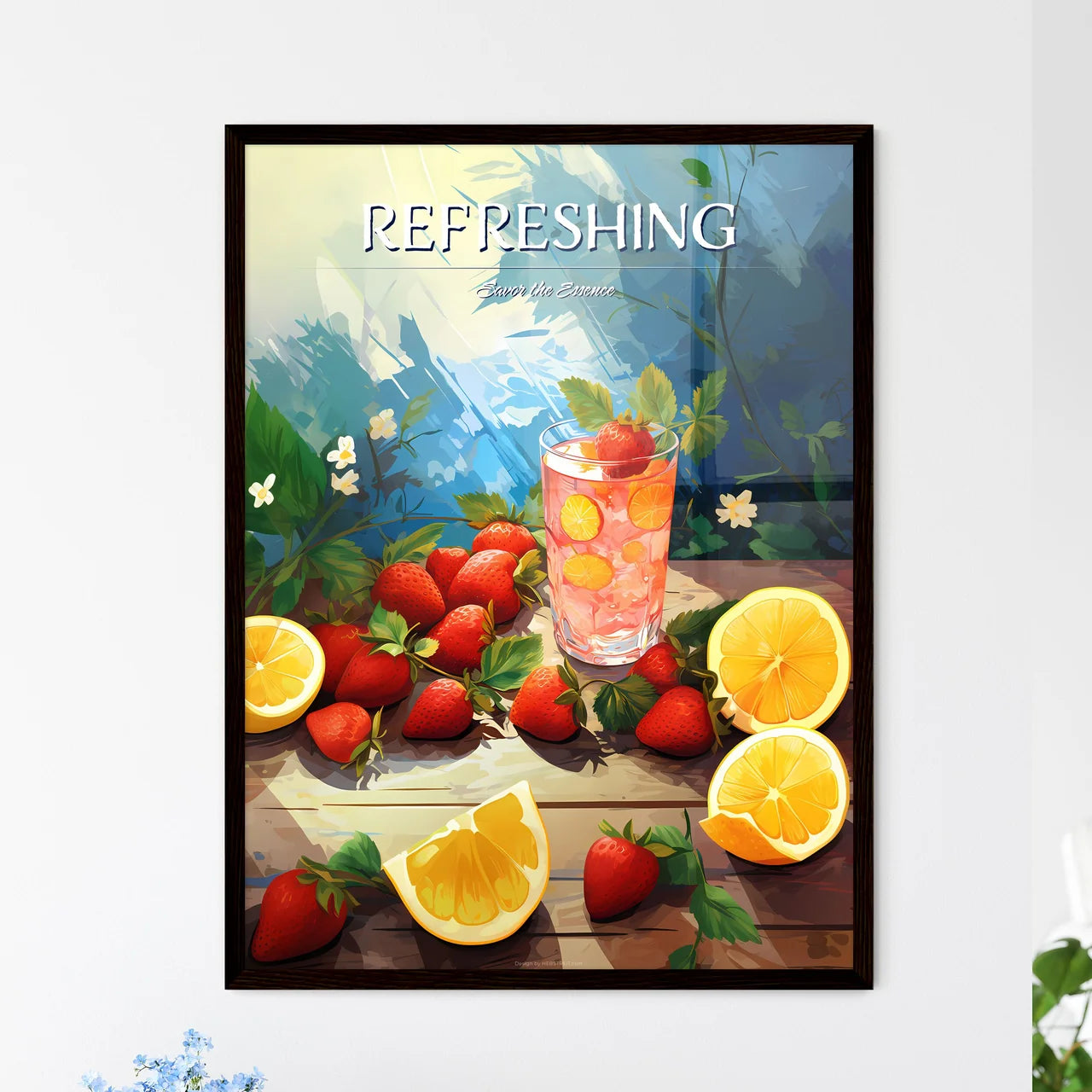 Glass Of Strawberry And Lemonade On A Table  - Framed Art Print