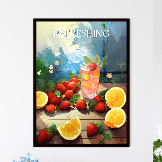 Glass Of Strawberry And Lemonade On A Table  - Framed Art Print