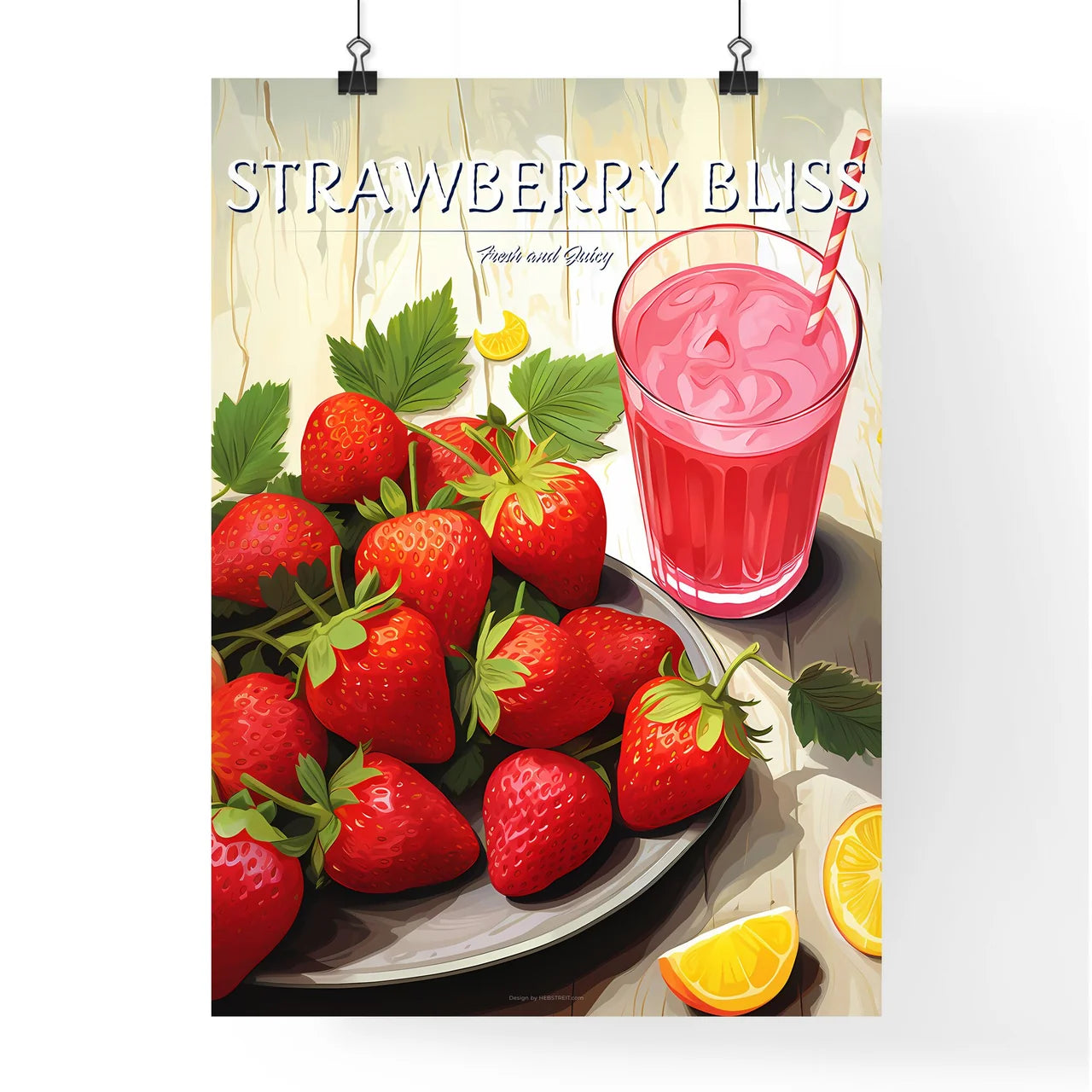 Plate Of Strawberries And A Glass Of Pink Ju Poster