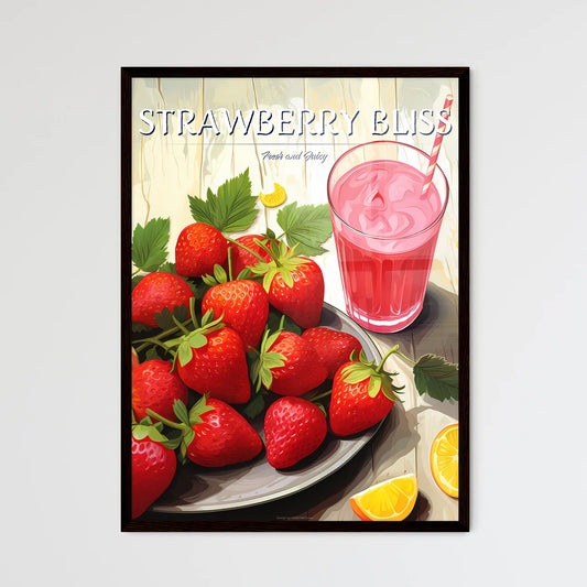 Plate Of Strawberries And A Glass Of Pink Ju - Framed Art Print