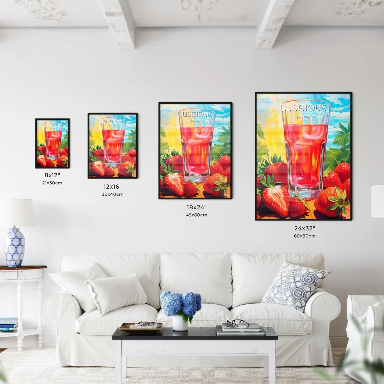 Glass Of Red Liquid Next To Strawberries Art - Kitchen Hangings