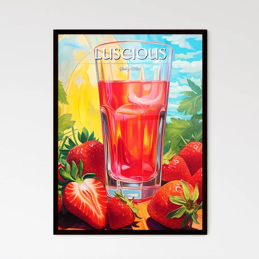 Glass Of Red Liquid Next To Strawberries Art - Framed Art Print