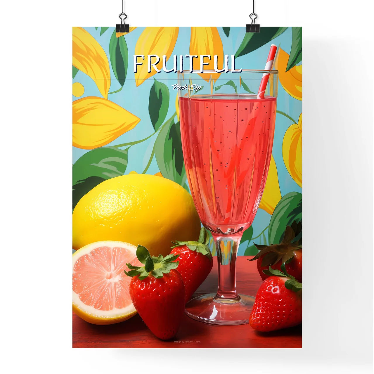 Glass Of Pink Drink With Straw Next To Straw Poster