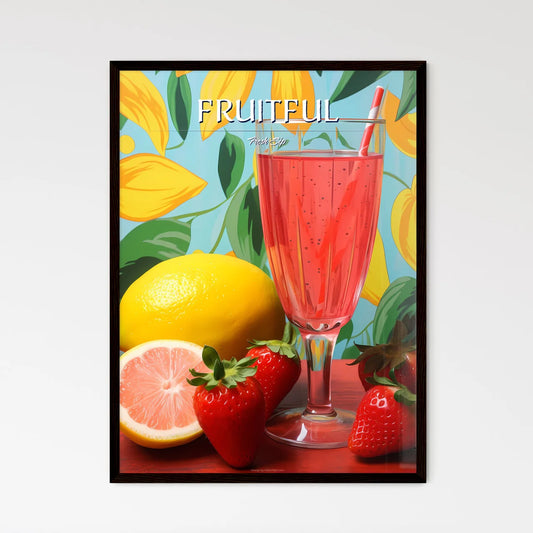 Glass Of Pink Drink With Straw Next To Straw - Framed Art Print