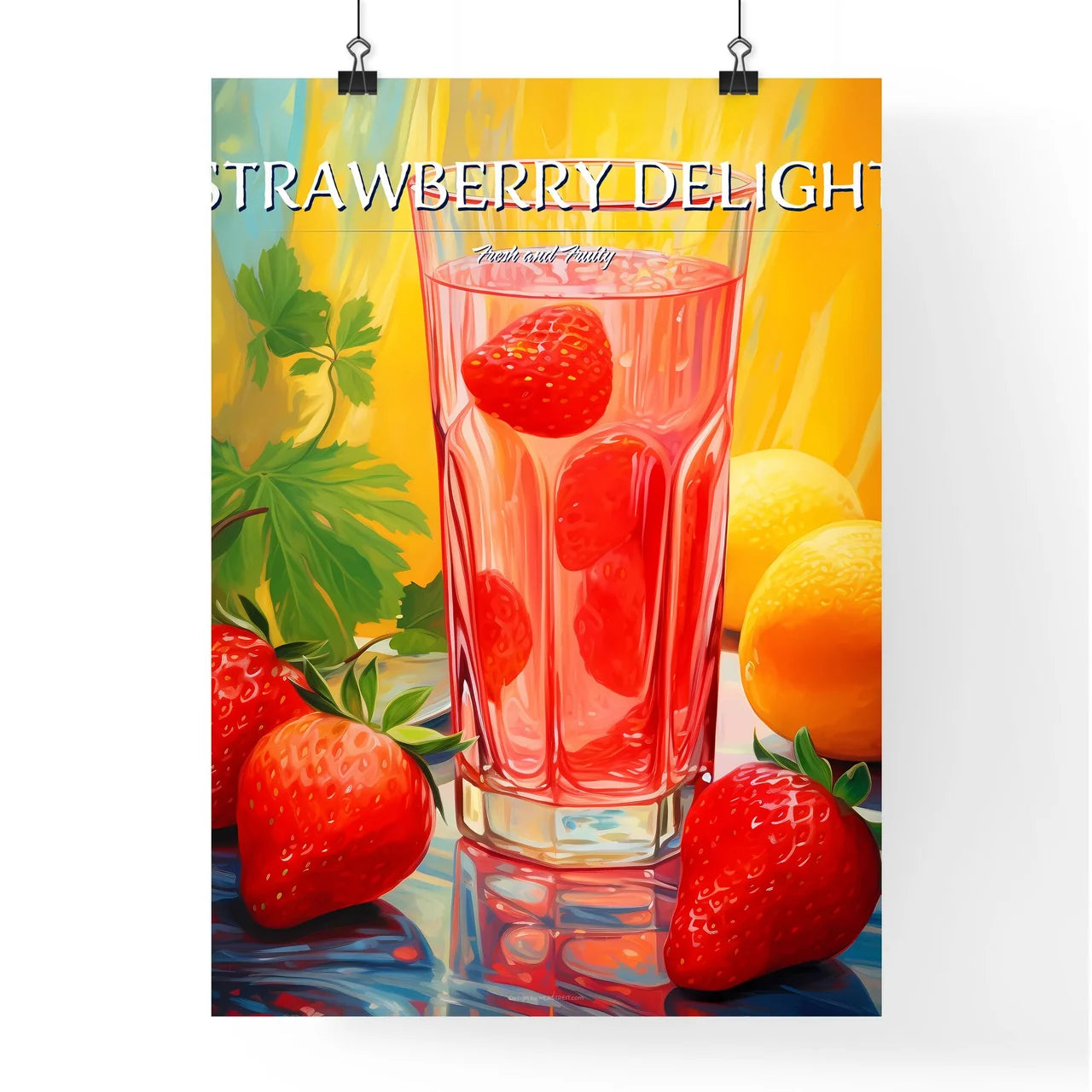 Glass Of Strawberry Juice And Fruit Art Prin Poster