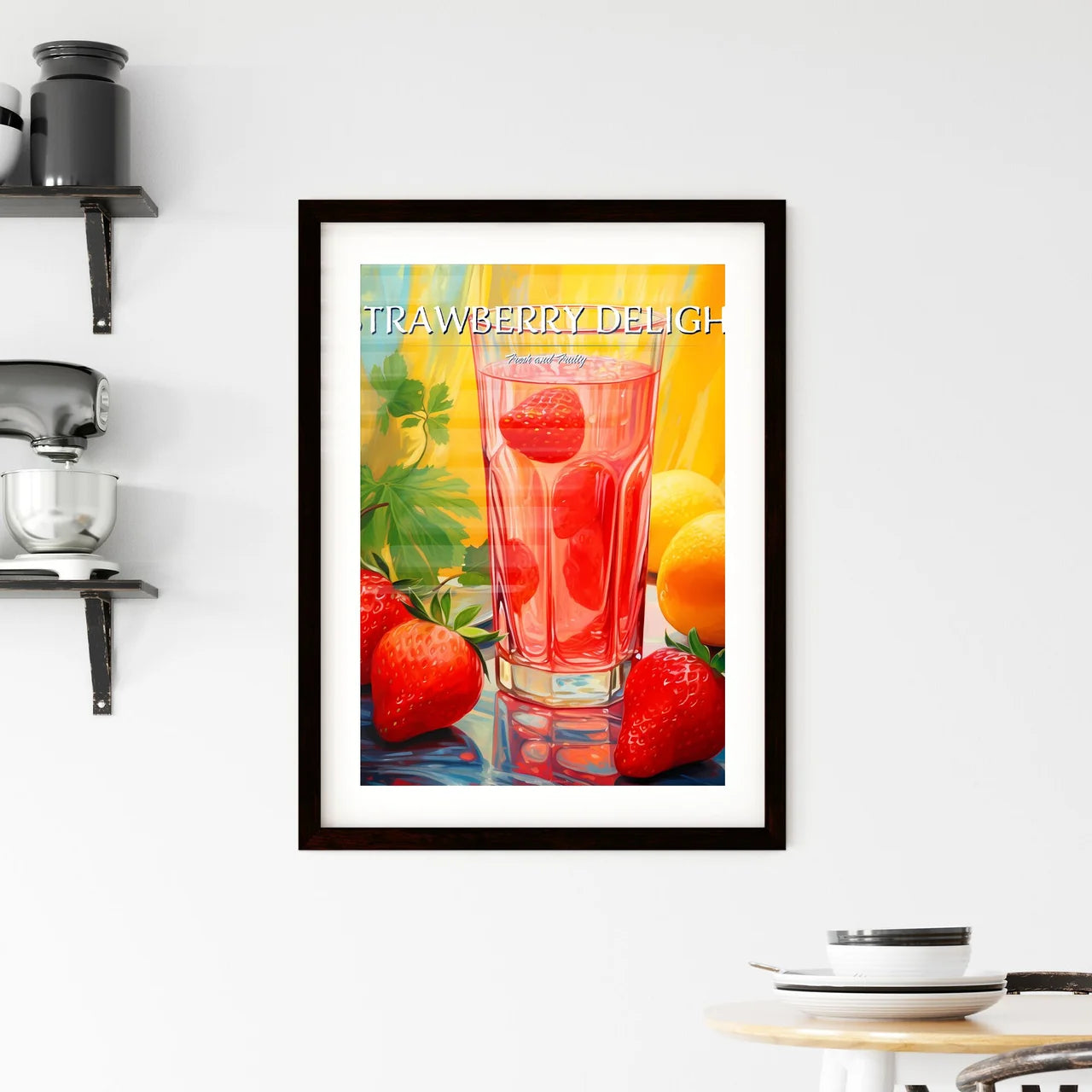 Glass Of Strawberry Juice And Fruit Art Prin Framed Print