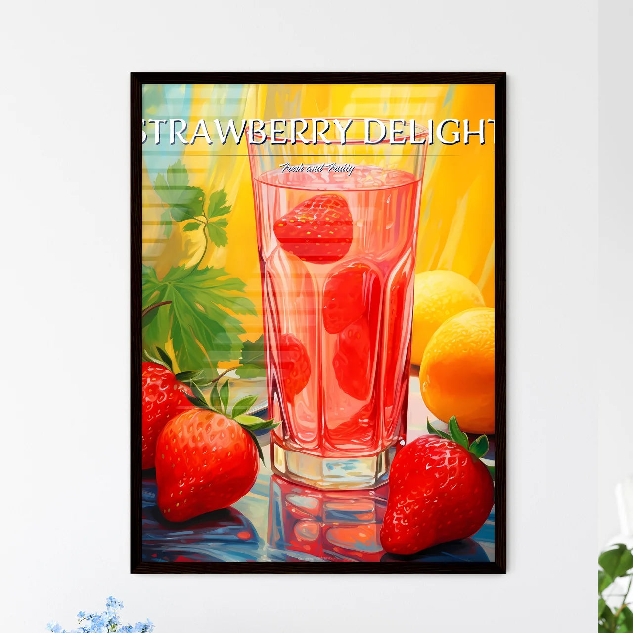 Glass Of Strawberry Juice And Fruit Art Prin - Framed Art Print