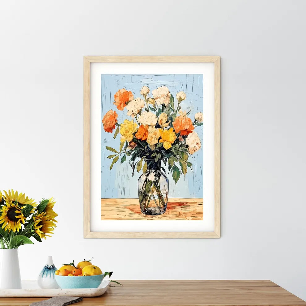 Painting Of Flowers In A Glass Vase Art Prin - Kitchen Hangings